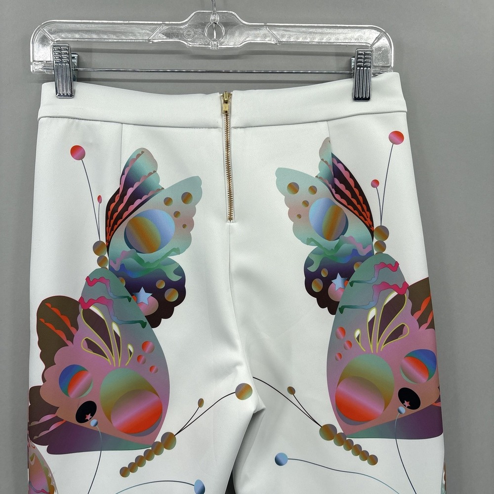 Cynthia Rowley Pants 6 White Butterfly Bonded Fit Flare Stretch Festival Boho - Picture 9 of 13